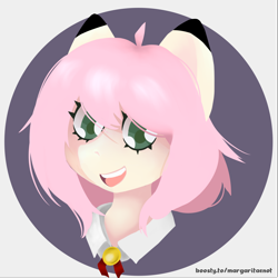 Size: 3000x3000 | Tagged: safe, artist:margaritaenot, pony, anime, anya forger, green eyes, high res, pink hair, simple background, smiling, solo, spy x family