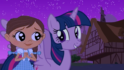 Size: 1165x655 | Tagged: safe, edit, edited screencap, editor:incredibubbleirishguy, screencap, twilight sparkle, alicorn, pony, g4, magical mystery cure, anniversary, beautiful, crossover, cute, dorothy and the wizard of oz, dorothy gale, duo, duo female, female, happy, heartfelt, heartwarming, looking at each other, looking at someone, night, princess, puppy dog eyes, smiling, smiling at each other, sweet dreams fuel, the wizard of oz, touched, twilight sparkle (alicorn)