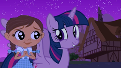 Size: 1165x655 | Tagged: safe, edit, edited screencap, editor:incredibubbleirishguy, screencap, twilight sparkle, alicorn, pony, g4, magical mystery cure, anniversary, beautiful, crossover, cute, dorothy and the wizard of oz, dorothy gale, duo, duo female, female, happy, heartfelt, heartwarming, looking at each other, looking at someone, night, princess, puppy dog eyes, smiling, smiling at each other, the wizard of oz, touched, twilight sparkle (alicorn)