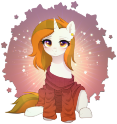 Size: 1988x2112 | Tagged: safe, alternate character, alternate version, artist:avrameow, part of a set, oc, oc only, oc:aurora shinespark, pony, unicorn, clothes, commission, ear piercing, earring, horn, jewelry, oversized clothes, piercing, simple background, solo, sweater, transparent background, unicorn oc, ych result