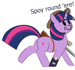 Size: 1190x1118 | Tagged: safe, twilight sparkle, pony, unicorn, g4, /mlp/ tf2 general, australian, dialogue, gun, hat, rifle, simple background, sniper, sniper (tf2), sniper rifle, team fortress 2, text, transparent background, twilight sniper, unicorn twilight, watch, weapon, wristwatch