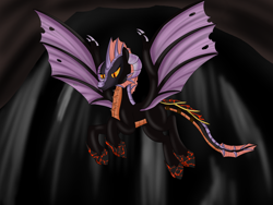 Size: 1600x1200 | Tagged: safe, artist:saintgryphonii, dragon, pony, dragon wings, dragoness, female, flying, mare, solo, warcraft, wings, world of warcraft