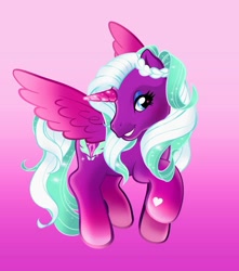 Size: 1640x1853 | Tagged: safe, artist:aztrial, opaline arcana, alicorn, pony, g3, g5, spoiler:g5, female, g5 to g3, generation leap, gradient background, heart, hoof heart, mare, solo, sparkles, stars, underhoof, wingding eyes