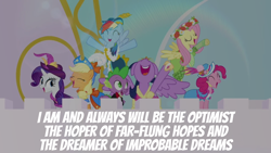 Size: 1920x1080 | Tagged: safe, edit, edited screencap, editor:quoterific, screencap, applejack, fluttershy, pinkie pie, rainbow dash, rarity, spike, twilight sparkle, alicorn, dragon, earth pony, pegasus, pony, unicorn, g4, magical mystery cure, big crown thingy, clothes, coronation dress, doctor who, dress, element of magic, jewelry, mane seven, mane six, regalia, twilight sparkle (alicorn)