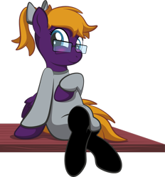 Size: 1920x2070 | Tagged: safe, artist:alexdti, oc, oc only, oc:purple creativity, pegasus, pony, bow, clothes, glasses, hair bow, pegasus oc, simple background, socks, solo, sweater, transparent background