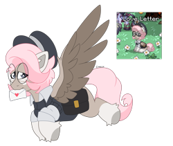 Size: 6304x5308 | Tagged: safe, artist:crazysketch101, oc, oc only, oc:love letter, pegasus, pony, pony town, backpack, bags, clothes, flying, glasses, mail, pegasus oc, round glasses, simple background, solo, transparent background