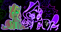 Size: 612x326 | Tagged: safe, artist:f1sh1es, fluttershy, rarity, pegasus, pony, unicorn, g4, black background, duo, frown, simple background, sitting, smiling