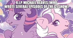 Size: 960x500 | Tagged: safe, artist:celesse, edit, twilight, twilight sparkle, alicorn, pony, unicorn, g1, g4, in memoriam, michael reaves, rest in peace, twilight sparkle (alicorn)