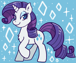 Size: 1711x1415 | Tagged: safe, artist:bowsarefriends, rarity, pony, unicorn, g4, chest fluff, ear fluff, female, mare, raised hoof, solo, sparkles