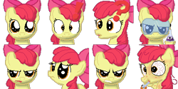 Size: 384x192 | Tagged: safe, artist:scootaloormayfly, apple bloom, earth pony, pony, g4, adorabloom, bloodshot eyes, bow, cute, drug use, drugs, exclamation point, goggles, meth, multeity, pixel art, potion, question mark, rpg maker, simple background, skull, solo, sprite, transparent background