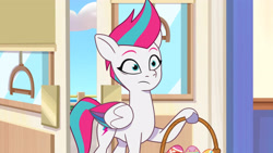 Size: 3072x1727 | Tagged: safe, screencap, zipp storm, pegasus, pony, g5, my little pony: tell your tale, the hunt for eggmund bunny, spoiler:g5, spoiler:my little pony: tell your tale, spoiler:tyts01e48, easter egg, female, frown, mare, solo