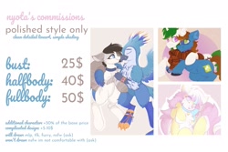 Size: 1995x1330 | Tagged: safe, artist:nyota71, oc, cat, cat pony, earth pony, griffon, original species, pony, unicorn, advertisement, collar, commission, commission info, earth pony oc, flying, griffon oc, horn, spread wings, unicorn oc, wings, ych result