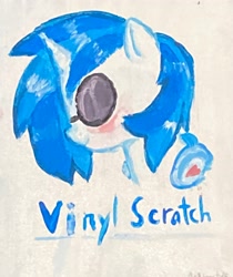 Size: 2437x2898 | Tagged: safe, artist:pinkdoesstuff, dj pon-3, vinyl scratch, pony, unicorn, g4, bad quality, bust, headphones, high res, irl, looking sideways, painting, photo, simple background, white background