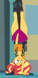 Size: 1900x3902 | Tagged: safe, artist:gmaplay, sunset shimmer, human, equestria girls, g4, chisato challenge, clothes, denied, gravity, handstand, open mouth, open smile, skirt, skirt pull, smiling, solo, upside down, upskirt denied