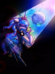 Size: 2484x3330 | Tagged: safe, artist:itssim, princess luna, alicorn, pony, g4, female, high res, moon, solo, squint