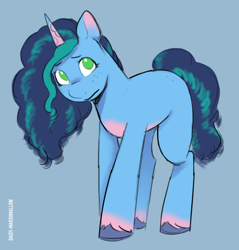 Size: 3442x3604 | Tagged: safe, artist:daisy_marshmallow, misty brightdawn, pony, unicorn, g5, blue background, colored sketch, high res, no pupils, shy, simple background, solo