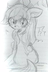 Size: 1378x2048 | Tagged: safe, artist:うめおにぎり, applejack, earth pony, pony, g4, female, lined paper, monochrome, sketch, solo, traditional art