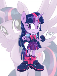 Size: 774x1032 | Tagged: safe, artist:kanayanga, part of a set, twilight sparkle, alicorn, mobian, anthro, g4, grin, hand on hip, looking at you, smiling, smiling at you, sonic the hedgehog (series), sonicified, twilight sparkle (alicorn)