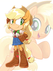 Size: 774x1032 | Tagged: safe, artist:kanayanga, part of a set, applejack, earth pony, mobian, anthro, g4, hand on head, hand on hip, looking at you, smiling, smiling at you, sonic the hedgehog (series), sonicified