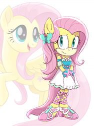 Size: 774x1032 | Tagged: safe, artist:kanayanga, part of a set, fluttershy, mobian, pegasus, anthro, g4, hairclip, hands together, looking at you, smiling, smiling at you, sonic the hedgehog (series), sonicified