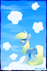 Size: 4000x6061 | Tagged: safe, artist:neonishe, derpy hooves, pegasus, pony, g4, cloud, cute, on a cloud, simple background, solo, standing on a cloud