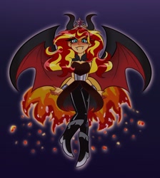 Size: 1834x2048 | Tagged: safe, artist:indigohatetrain, sunset shimmer, human, equestria girls, g4, alternate design, fangs, female, horns, solo, sunset satan