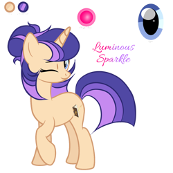 Size: 2048x2048 | Tagged: safe, artist:harmonyvitality-yt, oc, oc only, oc:luminous sparkle, pony, unicorn, g4, base used, female, high res, horn, mare, offspring, one eye closed, parent:flash sentry, parent:twilight sparkle, parents:flashlight, raised hoof, simple background, smiling, solo, transparent background, unicorn oc, wink