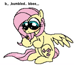 Size: 1117x977 | Tagged: safe, artist:bloodyfeatherz, fluttershy, bee, bumblebee, insect, pegasus, pony, g4, blushing, cute, female, looking at someone, mare, shyabetes, simple background, text, white background