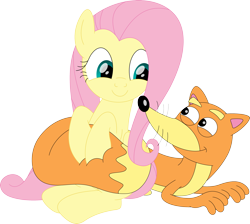 Size: 3549x3186 | Tagged: safe, artist:porygon2z, fluttershy, fox, pegasus, pony, g4, countershading, crossover, cute, dora the explorer, female, high res, male, mare, shyabetes, simple background, swiper the fox, transparent background, unmasked