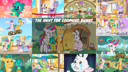 Size: 1956x1100 | Tagged: safe, edit, edited screencap, editor:quoterific, screencap, cloudpuff, dazzle feather, eggmund bunny, hitch trailblazer, luminous dazzle, queen haven, skye silver, sparky sparkeroni, zipp storm, zoom zephyrwing, earth pony, pegasus, pony, rabbit, g5, my little pony: tell your tale, the hunt for eggmund bunny, spoiler:g5, spoiler:my little pony: tell your tale, spoiler:tyts01e48, animal, crying, female, guardsmare, male, mare, pegasus royal guard, royal guard, stallion