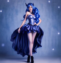 Size: 989x1013 | Tagged: artist needed, source needed, safe, kotobukiya, princess luna, human, g4, bare shoulders, clothes, colored, cosplay, costume, female, humanized, irl, irl human, kotobukiya princess luna, photo, realistic, sleeveless, solo, strapless