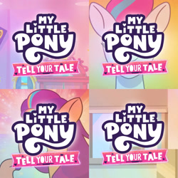 Size: 1920x1920 | Tagged: safe, edit, edited screencap, editor:itsmgh1203, screencap, sunny starscout, zipp storm, earth pony, pegasus, pony, g5, my little pony: tell your tale, ponykind parade-emonium, sparky's sick, sunny's smoothie moves, the hunt for eggmund bunny, spoiler:g5, spoiler:my little pony: tell your tale, spoiler:tyts01e45, spoiler:tyts01e46, spoiler:tyts01e47, spoiler:tyts01e48, duo, duo female, female, grin, mane stripe sunny, mare, my little pony logo, smiling