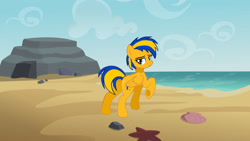 Size: 1280x720 | Tagged: safe, artist:mlpfan3991, oc, oc only, oc:flare spark, pegasus, pony, starfish, g4, beach, female, mare, rock, sand, sexy, shell, solo