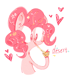 Size: 1080x1080 | Tagged: safe, artist:飘菌碍函数, pinkie pie, earth pony, pony, g4, dessert, female, heart, mare, simple background, solo, text, white background