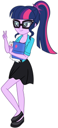 Size: 4394x9539 | Tagged: safe, artist:emeraldblast63, sci-twi, twilight sparkle, human, equestria girls, g4, breasts, cleavage, clothes, female, glasses, peace sign, shoes, simple background, solo, transparent background