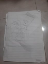 Size: 1313x1753 | Tagged: safe, artist:royhane, princess celestia, g4, flag, flagpole, flying, indonesia, jewelry, lined paper, regalia, solo, traditional art