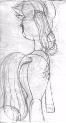 Size: 1779x3314 | Tagged: safe, artist:styroponyworks, applejack, earth pony, pony, g4, butt, monochrome, plot, sketch, solo, traditional art