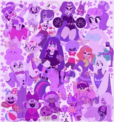 Size: 1916x2048 | Tagged: safe, artist:honwowo, twilight sparkle, alicorn, cat, gem (race), human, pony, robot, sheep, anthro, g4, abby park, adventure time, amethyst, amethyst (steven universe), anarchy stocking, animal crossing, animal crossing: new leaf, animatronic, anime, ballora, battle for dream island, belly button, blaze the cat, blushing, bob, bonnie (fnaf), breasts, cala maria, cartoon network, chowder, cleavage, color collage, cookie run, cuphead, cute, daphne blake, dc comics, disney, facial hair, female, five nights at freddy's, fume-shroom, gem, happy tree friends, jelly jamm, king dice, kirby (series), lammy, lollipop (battle for dream island), lumpy space princess, male, marx, midriff, moustache, mushroom, ongo, panty and stocking with garterbelt, pixar, plants vs zombies, plushie, poison mushroom cookie, puff-shroom, purple, purple guy, quartz, raven (dc comics), scaredy-shroom, scooby-doo!, skullgirls, sonic the hedgehog (series), squigly, steven universe, teen titans, tongue out, toriel, turning red, twilight sparkle (alicorn), undertale