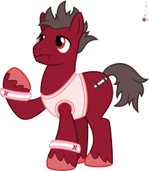 Size: 4000x4592 | Tagged: safe, artist:melisareb, part of a set, earth pony, pony, g4, .svg available, absurd resolution, alphabet lore, clothes, crossover, m, male, raised hoof, shirt, simple background, sleeveless, sleeveless shirt, solo, species swap, stallion, transparent background, unshorn fetlocks, vector, wavy mouth, wristband