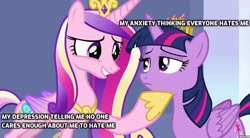 Size: 719x397 | Tagged: safe, edit, edited screencap, screencap, princess cadance, twilight sparkle, alicorn, pony, g4, twilight's kingdom, crown, hand on chin, jewelry, meme, regalia, sisters-in-law, twilight sparkle (alicorn)