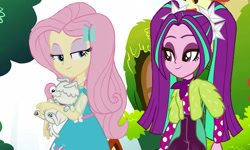 Size: 2500x1500 | Tagged: safe, artist:bigpurplemuppet99, aria blaze, fluttershy, dog, human, equestria girls, g4, female, lesbian, ship:ariashy, shipping, skinny, thin