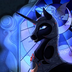 Size: 2048x2048 | Tagged: safe, artist:emilychristman, nightmare moon, pony, g4, bust, high res, portrait, solo, stained glass