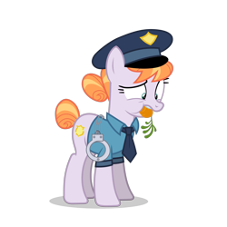 Size: 5500x5500 | Tagged: safe, alternate version, artist:gypsykumquat, copper top, earth pony, pony, g4, the gift of the maud pie, .svg available, absurd resolution, carrot, clothes, cuffs, female, food, inkscape, looking down, necktie, police officer, police pony, police uniform, show accurate, simple background, solo, stuffed, transparent background, vector