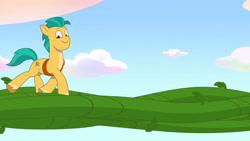 Size: 3072x1727 | Tagged: safe, screencap, hitch trailblazer, earth pony, pony, g5, my little pony: tell your tale, the hunt for eggmund bunny, spoiler:g5, spoiler:my little pony: tell your tale, spoiler:tyts01e48, male, smiling, solo, stallion