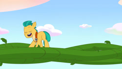 Size: 3072x1727 | Tagged: safe, screencap, hitch trailblazer, earth pony, pony, g5, my little pony: tell your tale, the hunt for eggmund bunny, spoiler:g5, spoiler:my little pony: tell your tale, spoiler:tyts01e48, eyes closed, male, open mouth, open smile, smiling, solo, stallion