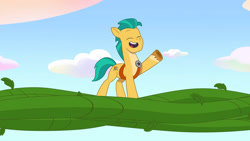 Size: 3072x1727 | Tagged: safe, screencap, hitch trailblazer, earth pony, pony, g5, my little pony: tell your tale, the hunt for eggmund bunny, spoiler:g5, spoiler:my little pony: tell your tale, spoiler:tyts01e48, cute, eyes closed, hitchbetes, male, open mouth, open smile, smiling, solo, stallion