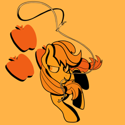 Size: 3000x3000 | Tagged: safe, artist:shooting star, applejack, earth pony, pony, g4, cel shading, high res, monochrome, orange background, rope, shading, simple background, solo, yellow eyes