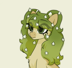 Size: 1950x1860 | Tagged: safe, artist:_alixxie_, oc, oc only, oc:apple blossom (alixxie), earth pony, pony, female, flower, flower in hair, mare, simple background, solo