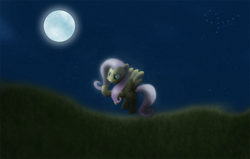 Size: 1000x634 | Tagged: safe, artist:tuore, fluttershy, g4, field, night, solo