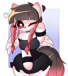 Size: 1438x1614 | Tagged: safe, artist:arwencuack, oc, oc:arwencuack, pegasus, anthro, arm hooves, bandaid, bandaid on nose, female, goth, gothic, heart, heart eyes, one eye closed, smiling, solo, thicc thighs, wide hips, wingding eyes